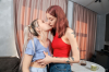  : Ginger and blonde lesbians kiss and caress each other : sex scene #27