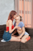  : Ginger and blonde lesbians kiss and caress each other : sex scene #30