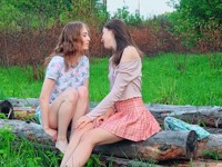 Alice Kingsly : Best girlfriends enjoy a long walk in the meadows : sex scene #1