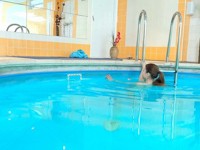 Elle Rose : Sexy brunette swims in indoor pool when dude joins her : sex scene #3