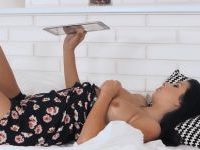 Foxxi Black : Glam brunette takes half-naked selfies : sex scene #3