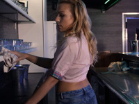 Rebecca : Experienced man pleases a hot smoking barman : sex scene #1